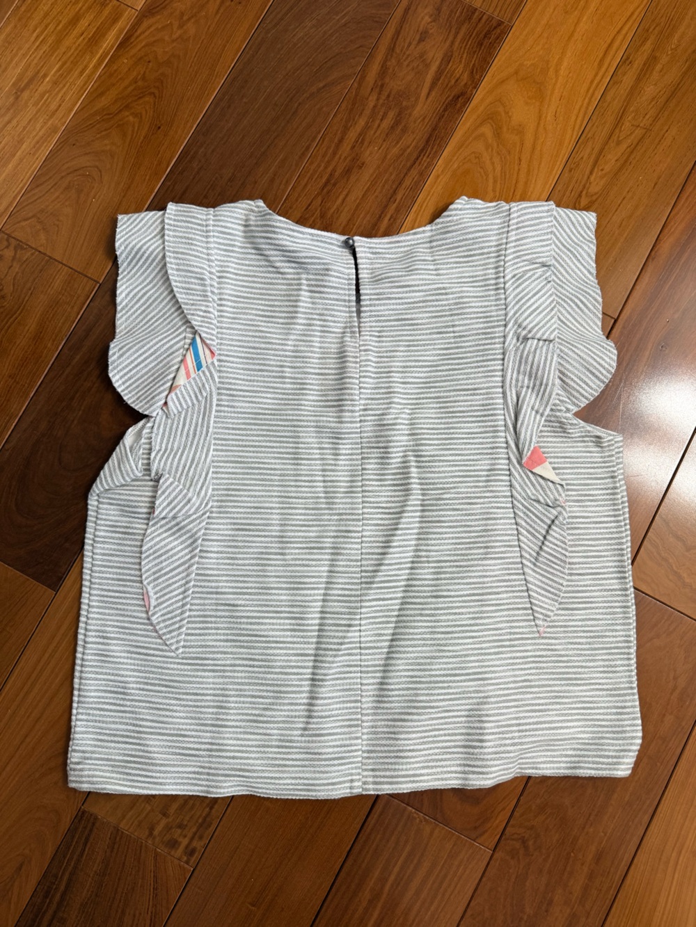 Anthropologie Gray and White Striped Ruffle Sleeve Top - Picture 4 of 4